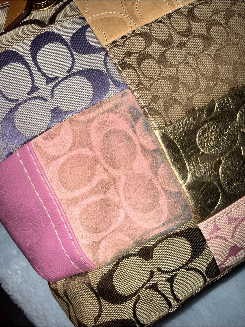 Pink coach patchwork tote